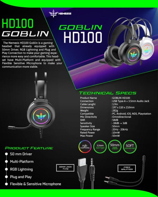 GOBLIN HD100 2 NEMESIS Gaming Headset RGB Goblin HD100 - White
