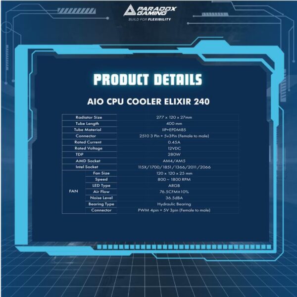 PARADOX GAMING CPU Liquid Cooler Hypersonic Elixir 240 LCD ARGB - White