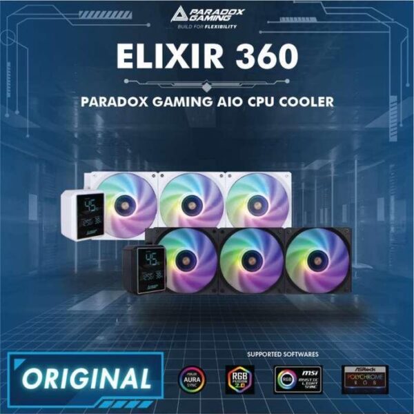 PARADOX GAMING CPU Liquid Cooler Elixir 360 LCD ARGB – Black