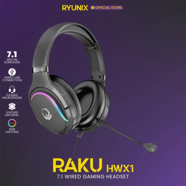 RYUNIX Headset Raku HXW1 Gaming Wired 7.1 Virtual Surround