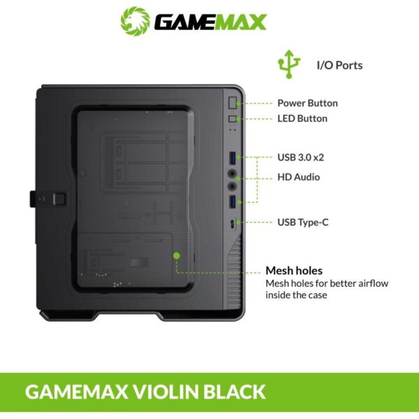 GAMEMAX Casing Violin Ultra Slim Mini ITX LED Rainbow - Silver