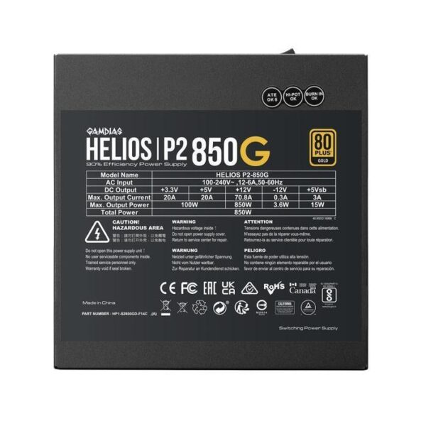 GAMDIAS Power Supply Helios P2-850G 850W 80+ Gold Full Modular