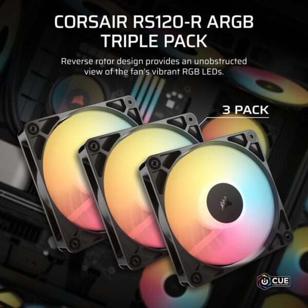 CORSAIR Fan Casing RS120-R ARGB PWM Reverse 120mm Triple Pack - Black