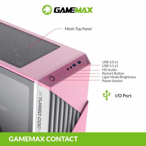 GAMEMAX Casing Contac COC E-ATX COC Fan PWM - White Pink